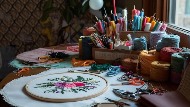 Workshop embroidery table